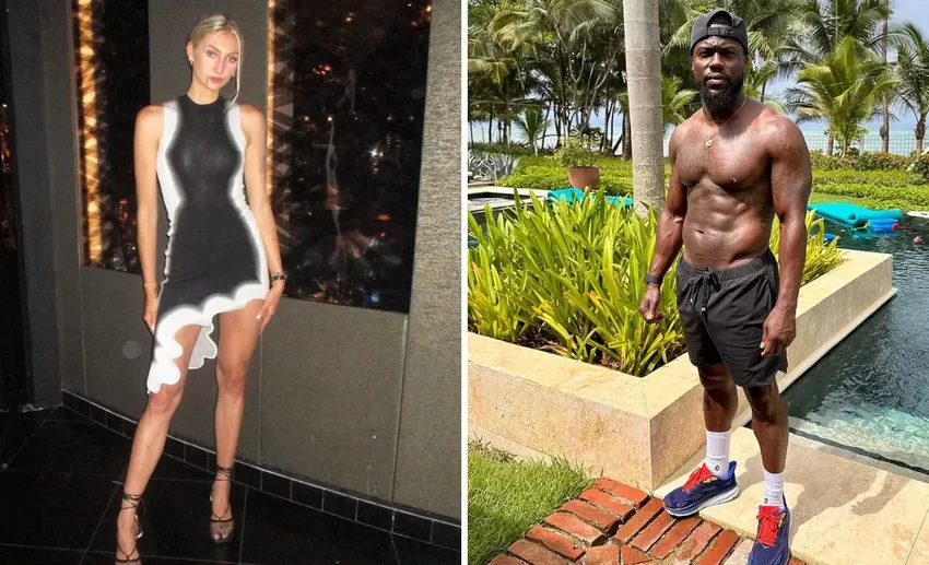  Foto de Kevin Hart com estrela do basquete universitário bomba nas redes por diferença de altura: ‘Ele atingiu o coração dela’