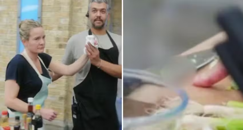  Pedacinho do dedo de participante de ‘Masterchef’ britânico vai parar na tábua após acidente, e web se enoja com zoom indelicado: ‘Precisava?’