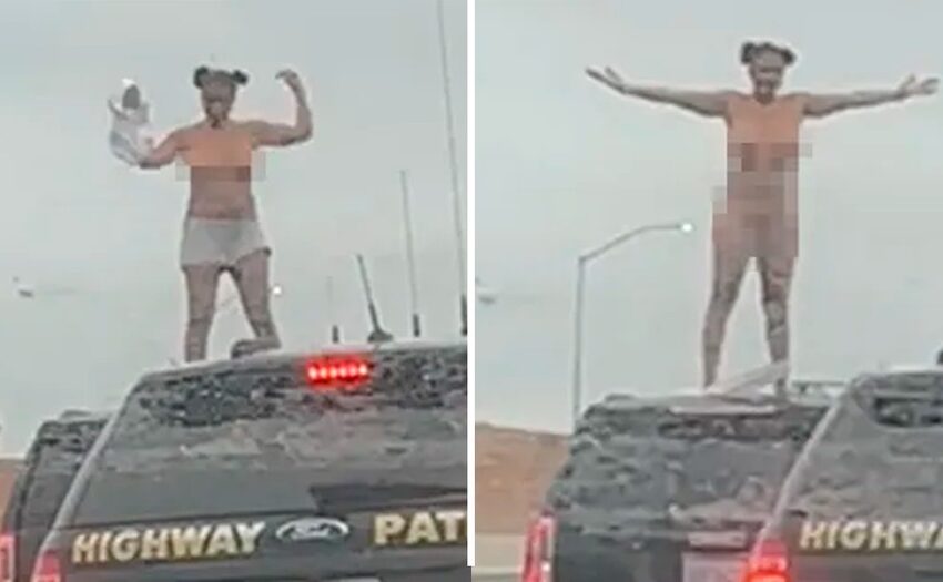  Perseguição policial termina com mulher nua sobre carro em estrada dos EUA; vídeo
