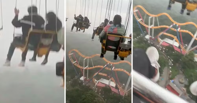  Vídeo mostra pessoas presas a 76 metros de altura durante chuva torrencial em parque de diversões no México